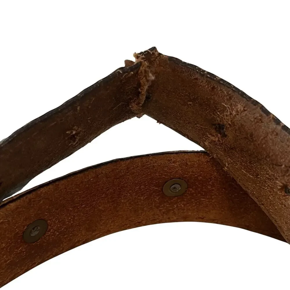 Vintage Leather Concho Belt Brown Silver Oval Discs Size 36 Western